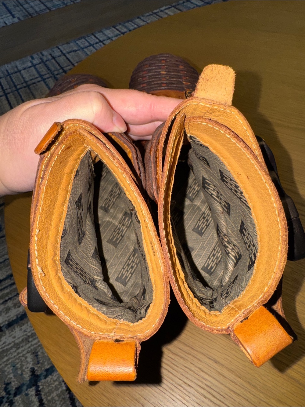 Women's Tan Woven Leather Moto Combat Boots - Picture 12 of 12